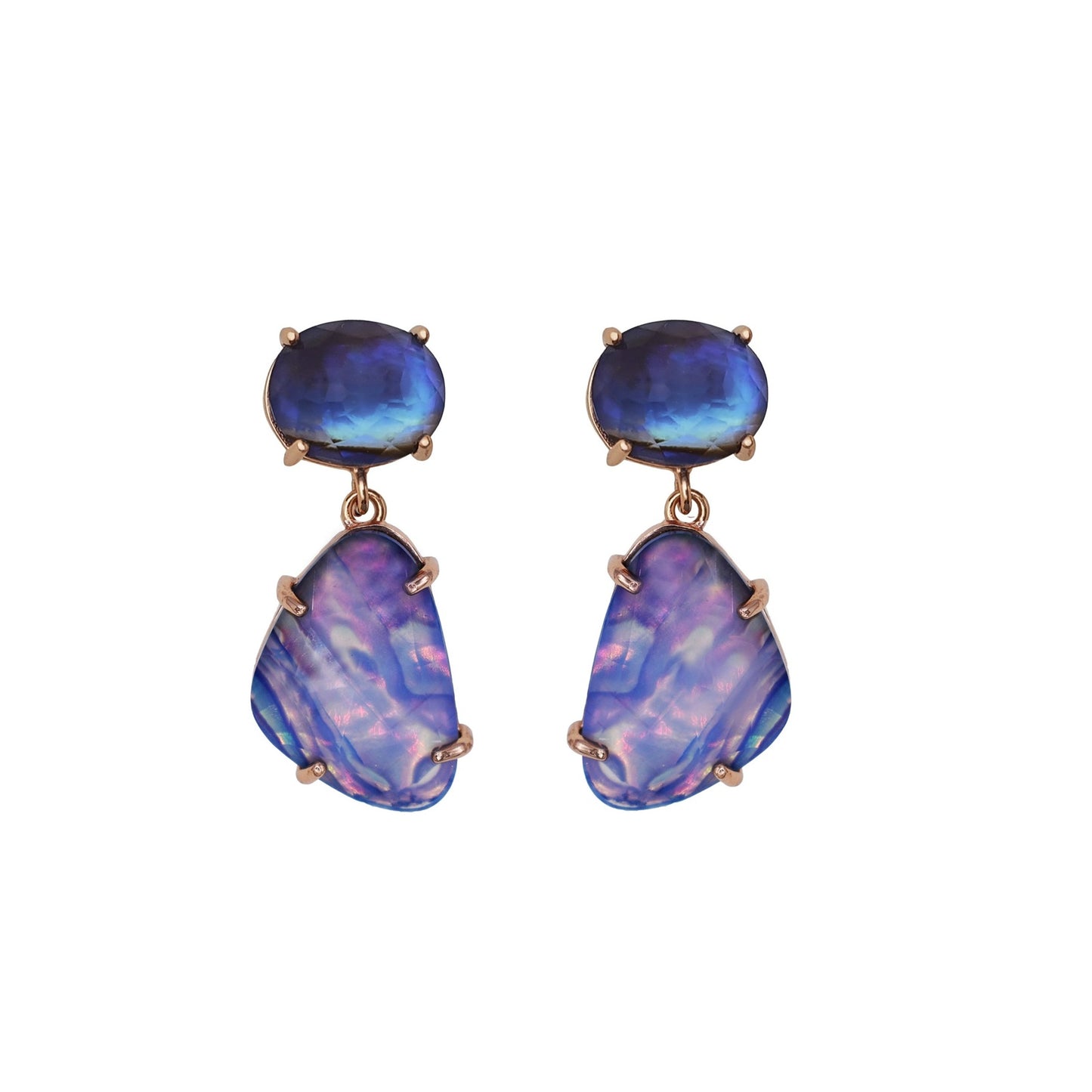  Multi colored abalone stone earrings with beautiful sparkling