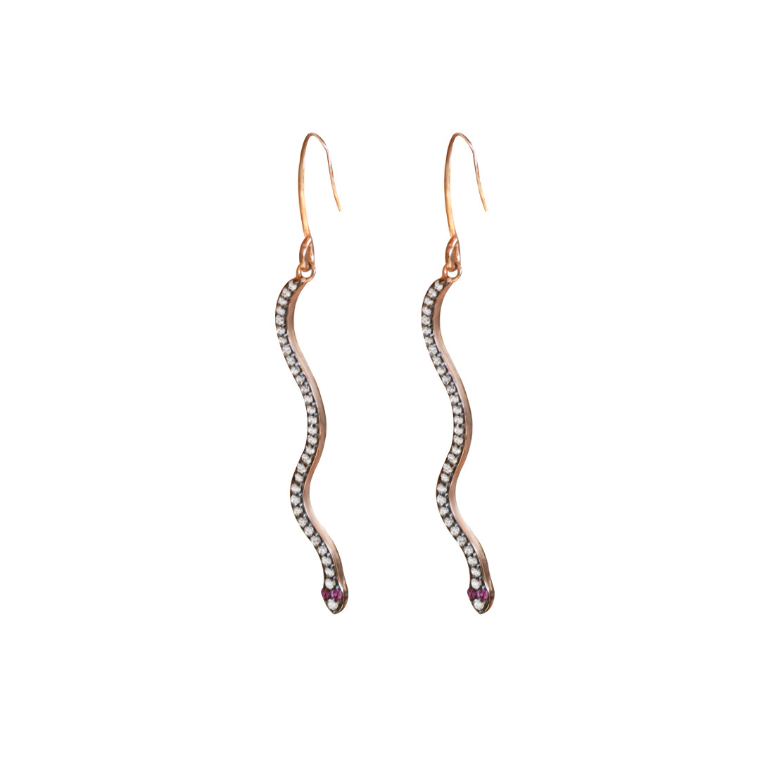 Fine Snake Shape Earrings Rose Gold Plated Sterling Silver