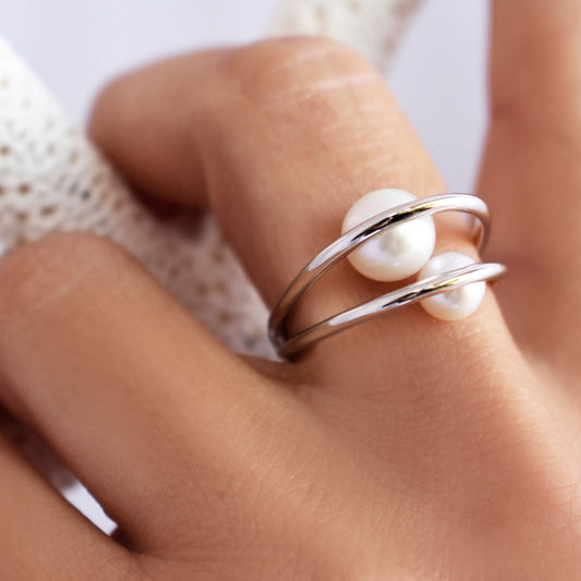 Design-Süßwasserperlen-Ring für Damen im Mallorca-Stil