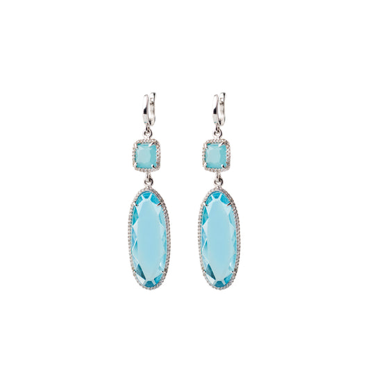 Aquamarine Quartz Earrings with White Zirconia - Nelissima Jewelry