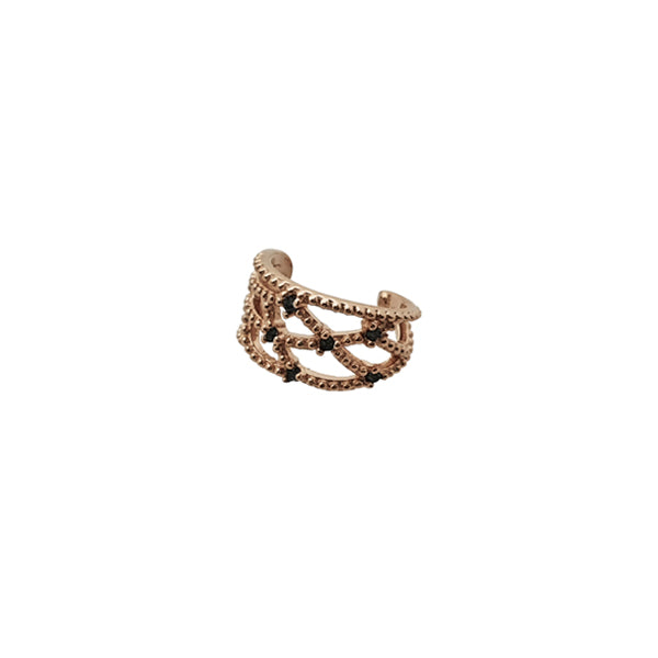 Minimalistische Ohrmanschette / Snug mit schwarzem CZ-Sterlingsilber, rosévergoldet