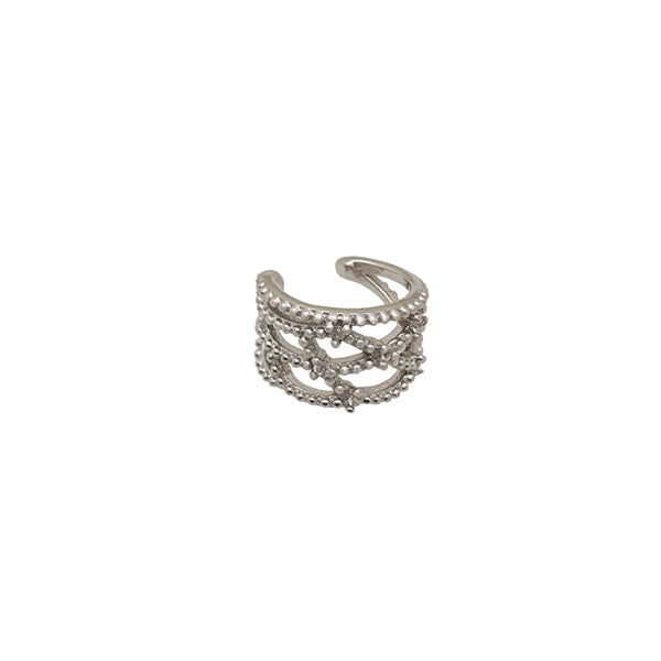 Ear Cuff / Snug with White Zirconia Rhodium Plated Sterling Silver